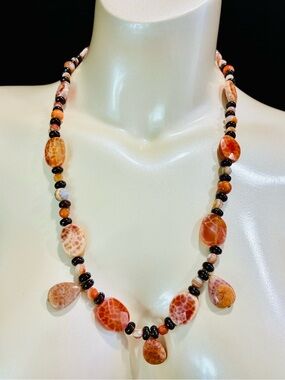 Handcrafted Orange Agate Beaded Necklace - Women Jewelry